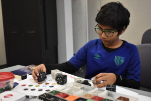 Young boy doing engineering activity