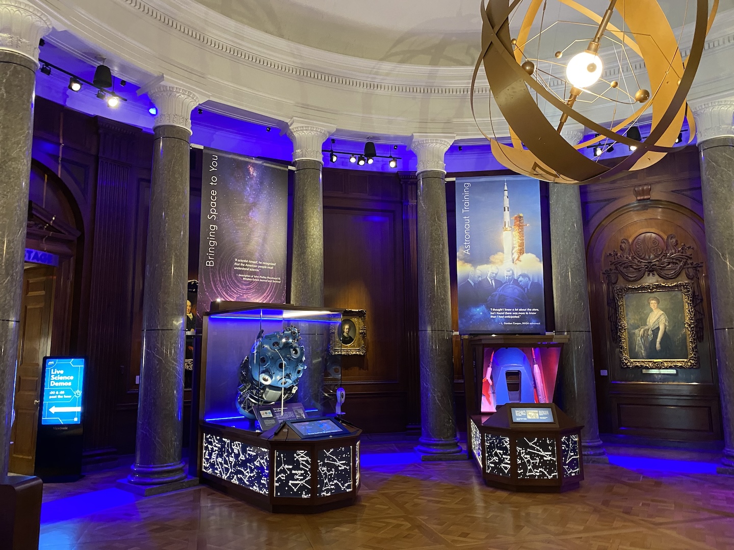 The Morehead Planetarium and Science Center Gateway Gallery, including exhibits on past space missions.