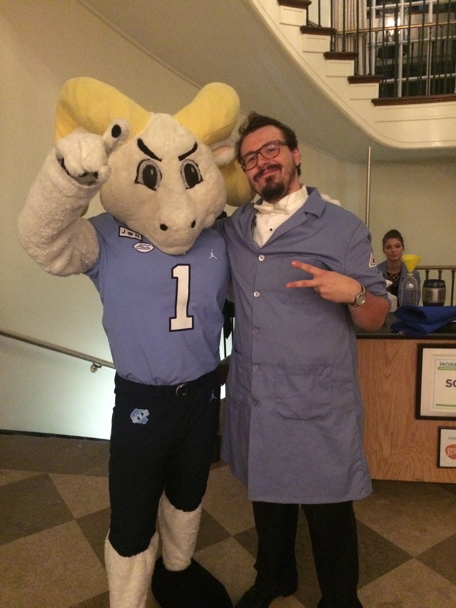 Solomon Starling poses with Ramses, the UNC-Chapel Hill mascot