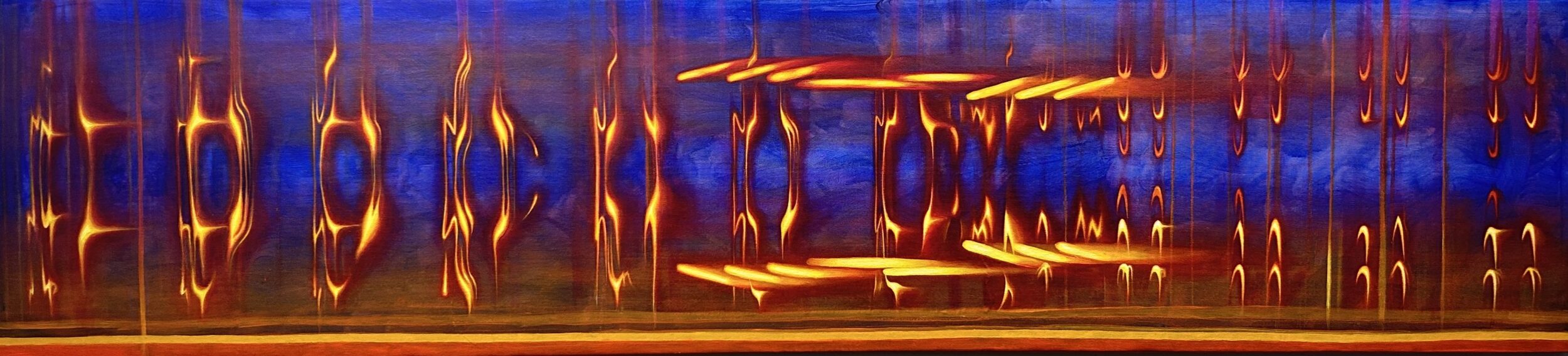Previous art by Madeleine Popkin, featuring striking lines of orange against a blue background.