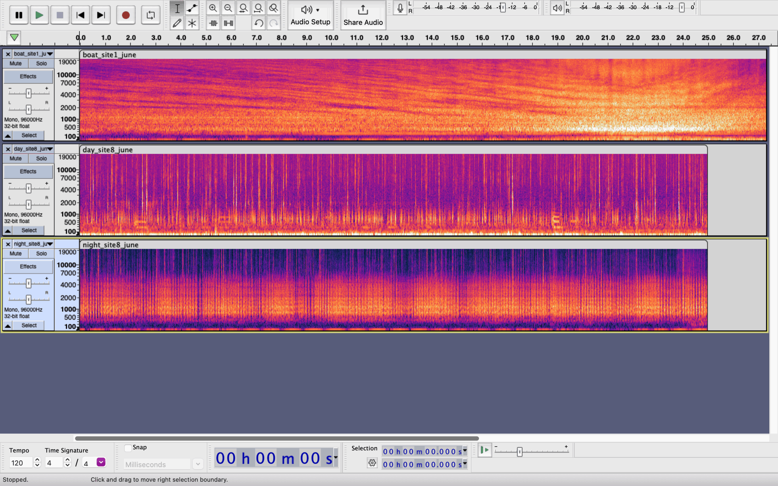 A screenshot of sound recordings